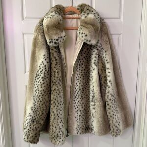 Elegant Faux Fur Snow Leopard Print Reversible Coat